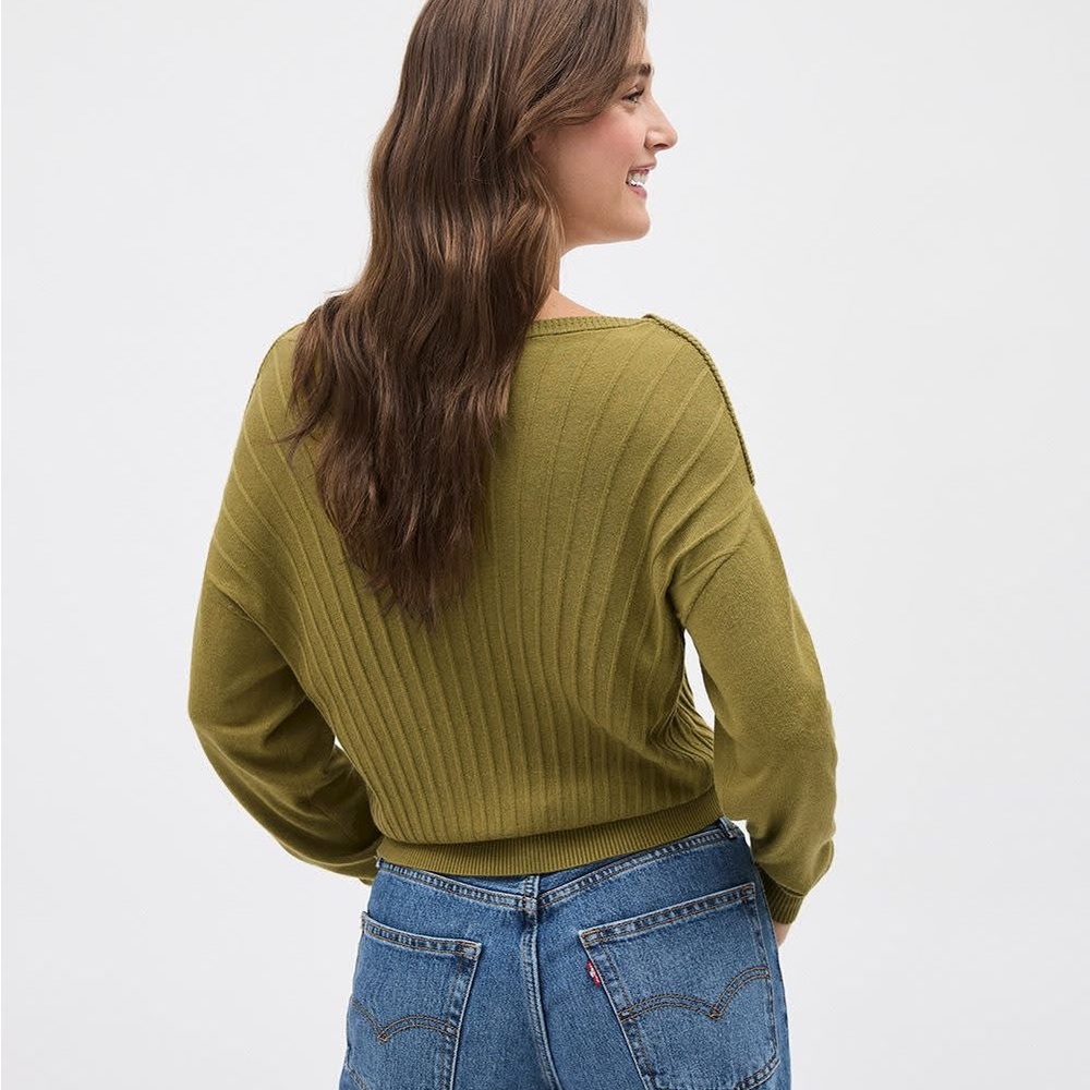 Sz XXS RW&CO Long-Sleeve Boat-Neck Relaxed Sweater Green Moss Women's Sweater - Picture 2 of 9